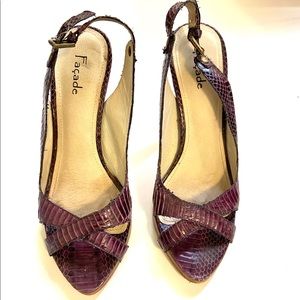 Facade Leather Snakeskin Embossed High Heel Sandal